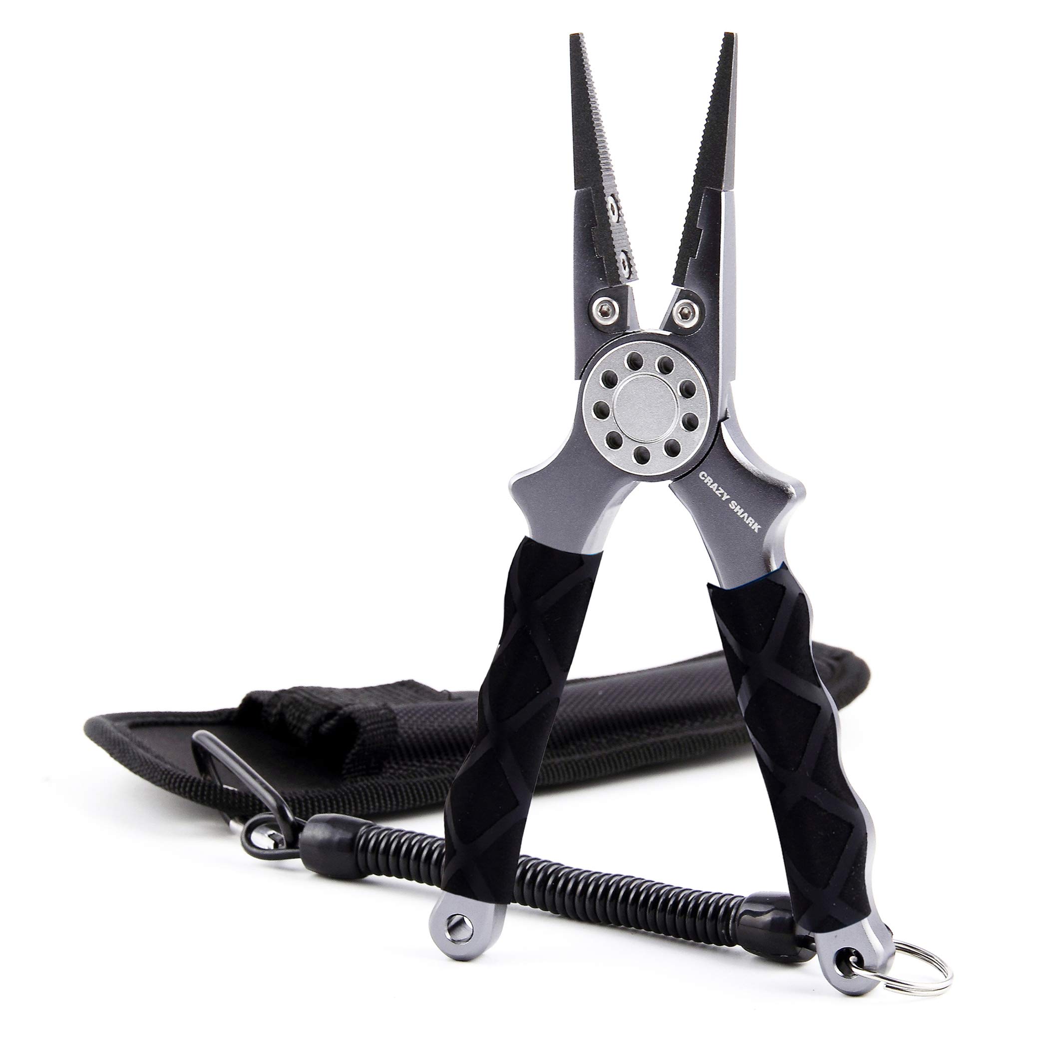 CRAZY SHARK Professional Saltwater/Freshwater Fishing Pliers Hook Remover Fishing Line Cutters with Sheath and Lanyard(Grey.T) — image 1