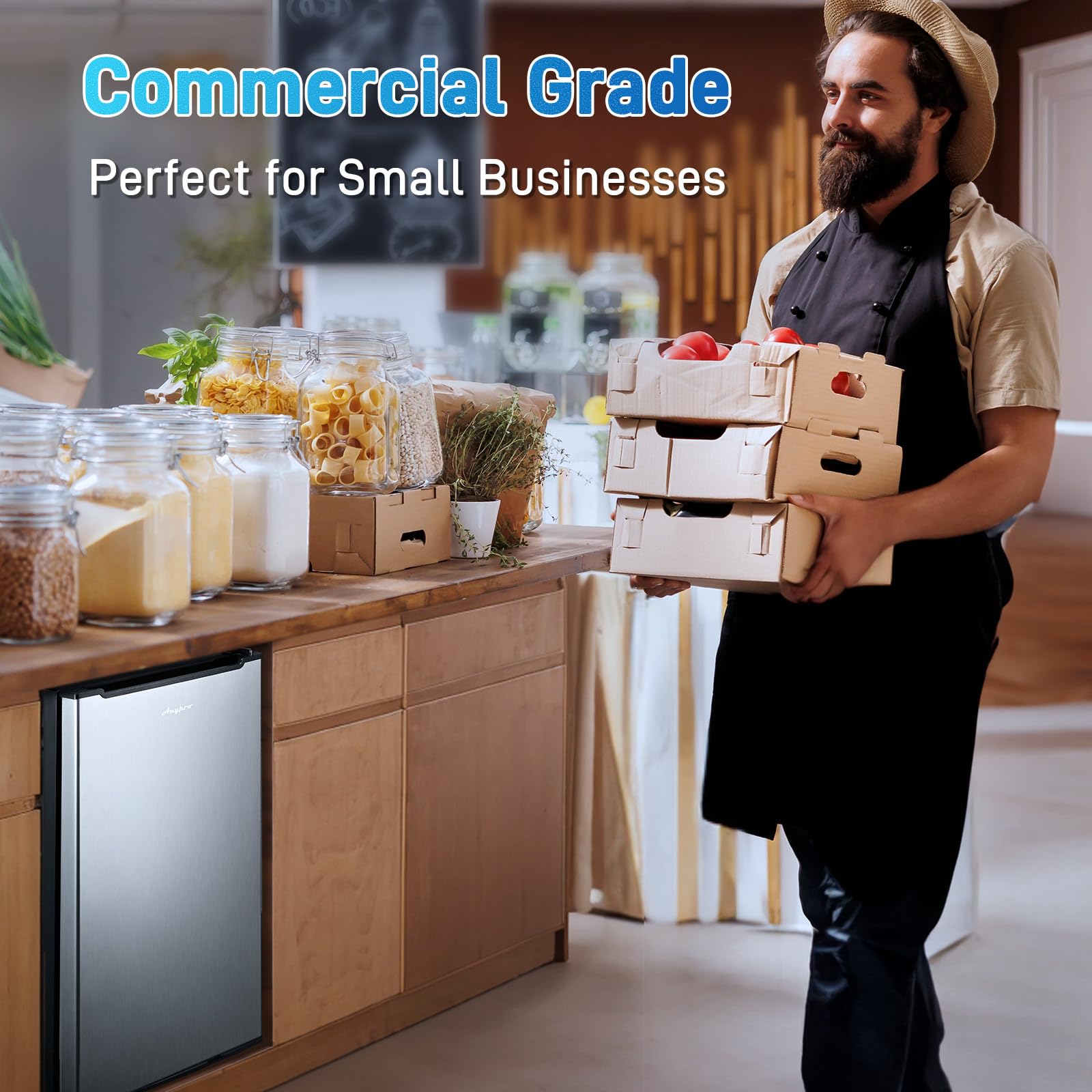 Anypro Compact Mini Upright Freezer 3 Cu.Ft with 3 Pull-down Drawer Doors and Adjustable Thermostat, Single Door Small Deep Standing Freezer Rapid Cooling for Home, Office, Dorm, Garage, Silver