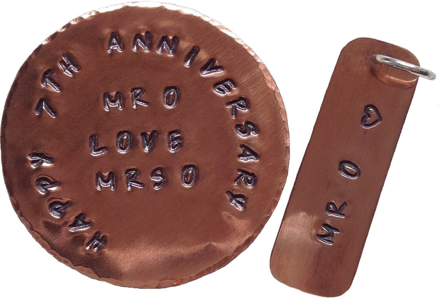 'Happy 7th Anniversary' Personalised Custom Hand Stamper Copper Golf Ball Marker