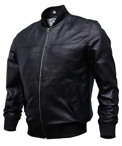 Varsity Bomber Leather Jacket Men Genuine Lambskin Flight