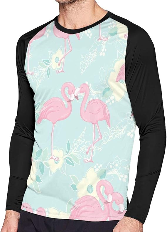 Men TShirt Pattern with Flamingos Long Sleeve Tee Soft Men