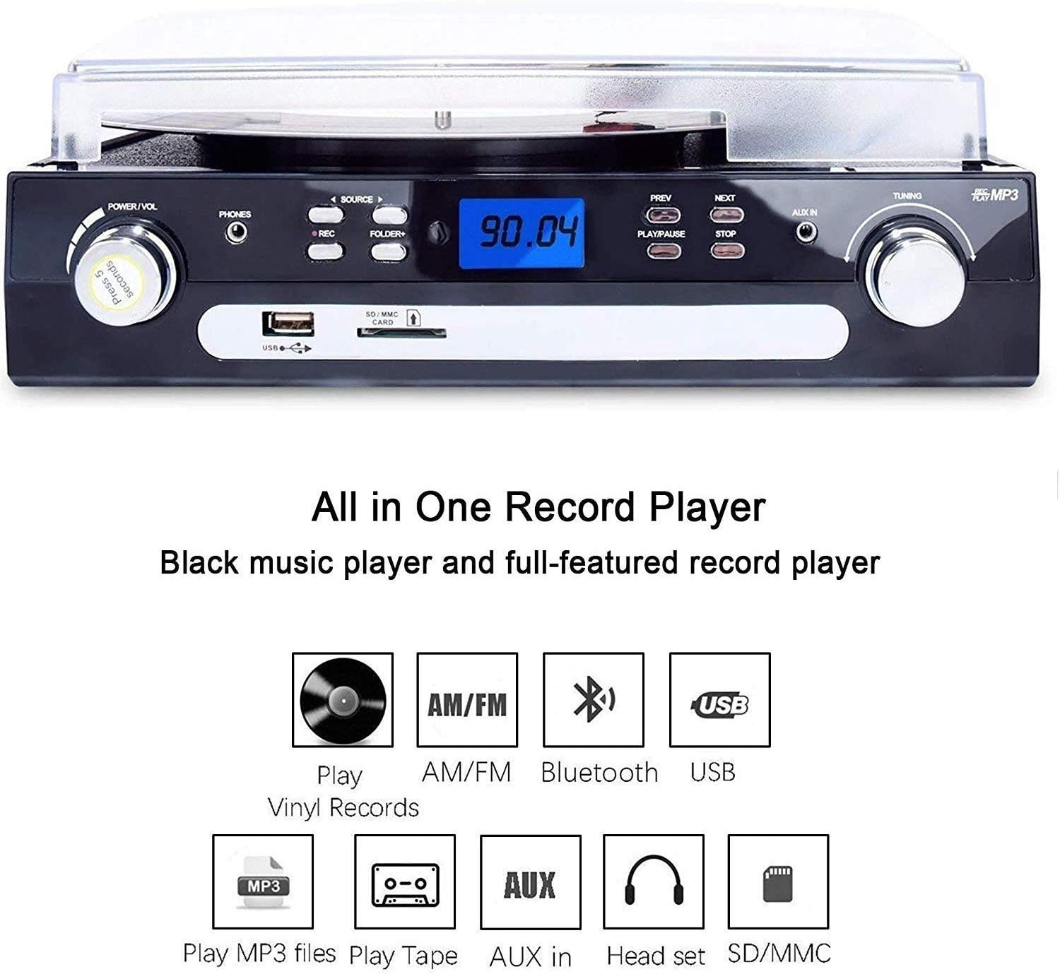 DIGITNOW! Vinyl Record Player, Bluetooth Turntable with Stereo Speakers, Turntable for Vinyl to MP3 with Cassette Play - Image 3