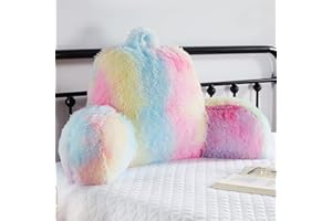 Hobed Life Faux Fur Backrest Pillow for Kids, Teen Reading Pillow with Arms, Fluffy Back Support Pillow for Sitting Up in Bed/Couch, Bed Wedge Pillow for Girls, Reading & Bed Rest Pillows (Pink)