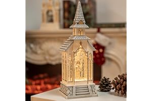 PEATOP 13Inch Christmas Snow Globes Churches Village Angel Musical Christmas Decorations Light Up Snow Globe Lantern 6H Timer Glitter Globe Decor Indoor