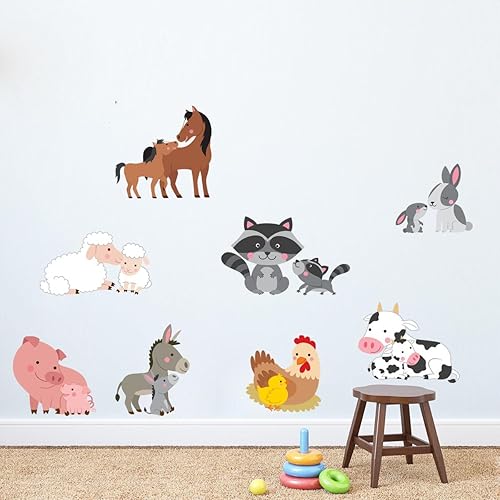Farm Animals Children&rsquo;s Wall Stickers Set of 12 removable Full Colour