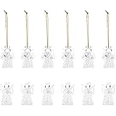 NUPTIO Mini Angel Ornaments Christmas: 12 Pcs Glass Clear Angels Figurines for Xmas Tree Decor Holiday Table Home Party Ceiling Decorations - Crystal Hanging Pendant Gifts Bulk for Friend Mom Women