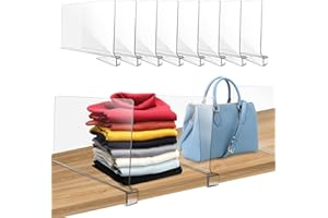 Maotong Clear Closet Shelf Divider 8 Pack, Acrylic Shelf Separator Shelves Organizer for Bedroom Clothes Closet Shelving, Kitchen and Office Shelves