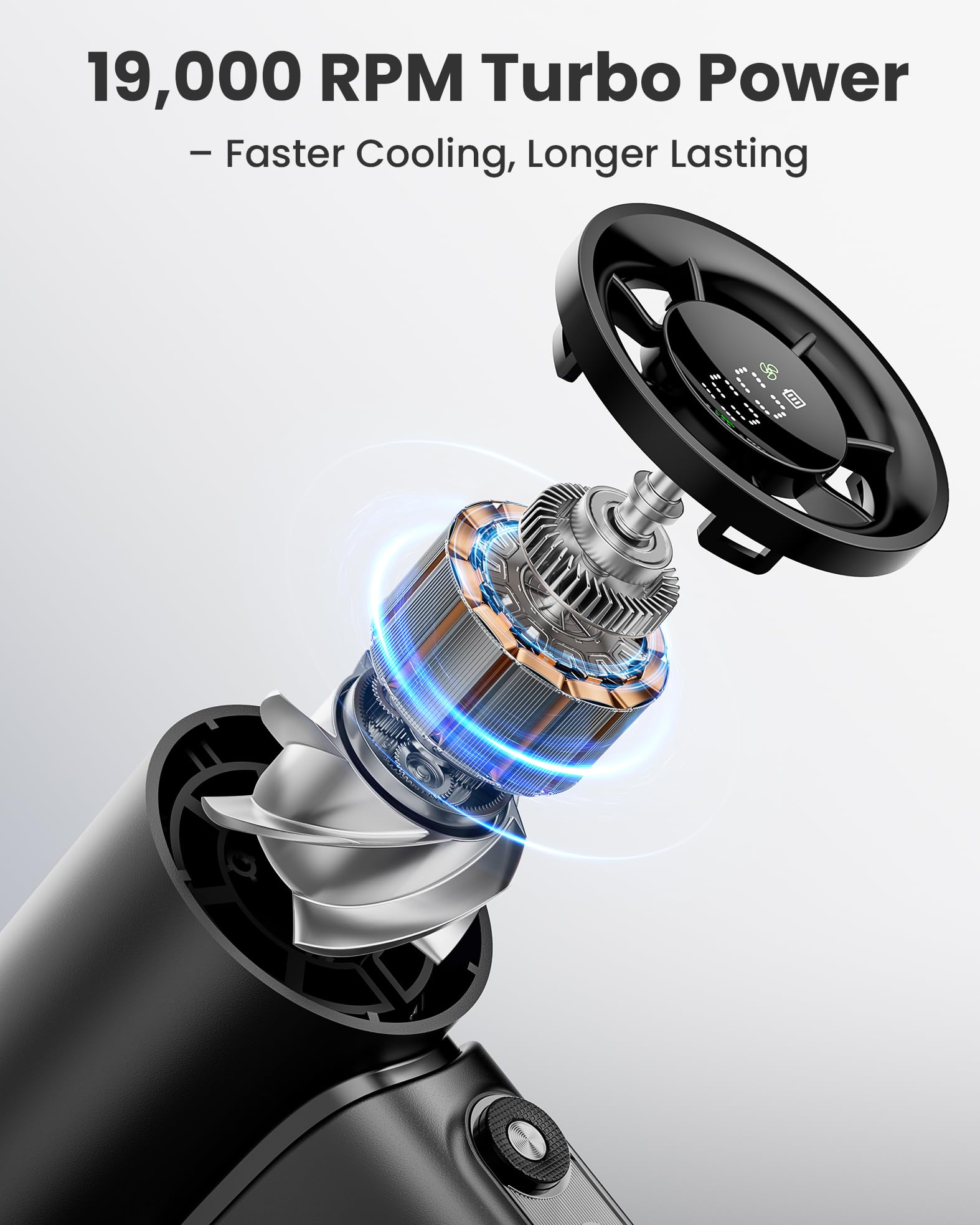 Koonie 19000 RPM High Speed Portable Handheld Fan,100 Speeds Mini Turbo Fan, 3600mAh, 12H Max Cooling Time, Digital Display, 5
