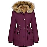HEEKPEK Women Winter Coats Fleece Lined Parka Jackets Hooded Warm Thicken Coat With Pockets and Fur Hood Trendy Overcoat