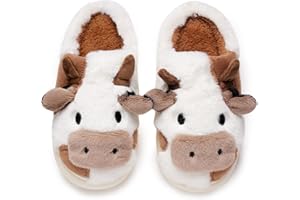 Women's Fuzzy Cow Slippers, Men's Memory Foam Cute Animal House Slippers Plush Home Shoes for Bedroom Living Room Indoor