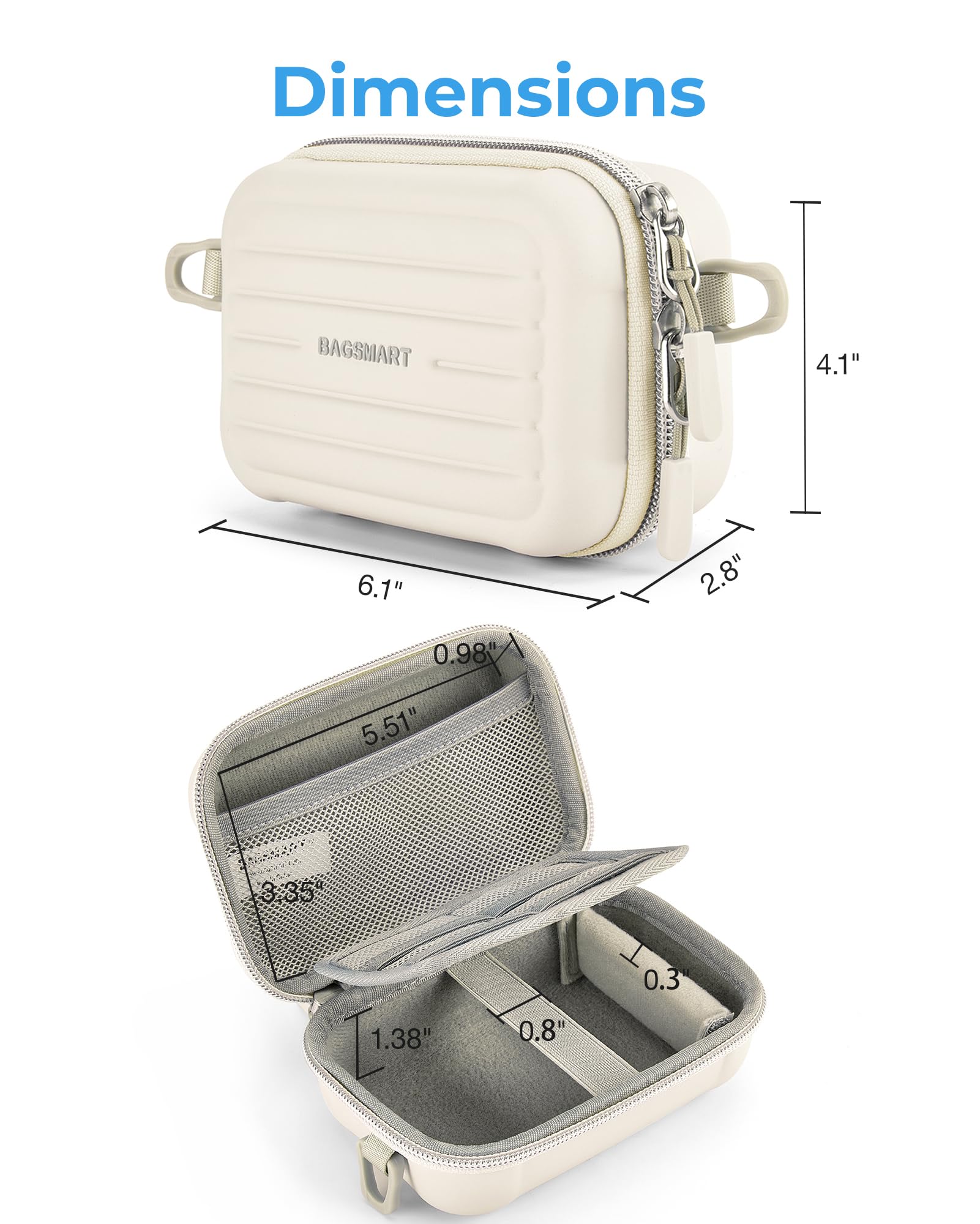 BAGSMART Digital Camera Case, Waterproof & Protective Small Camera Bag with 2 Carrying Ways, Lightweight Camera Sling Bag for Canon PowerShot ELPH 180/190 / Sony DSCW800/DSCW830 - Beige