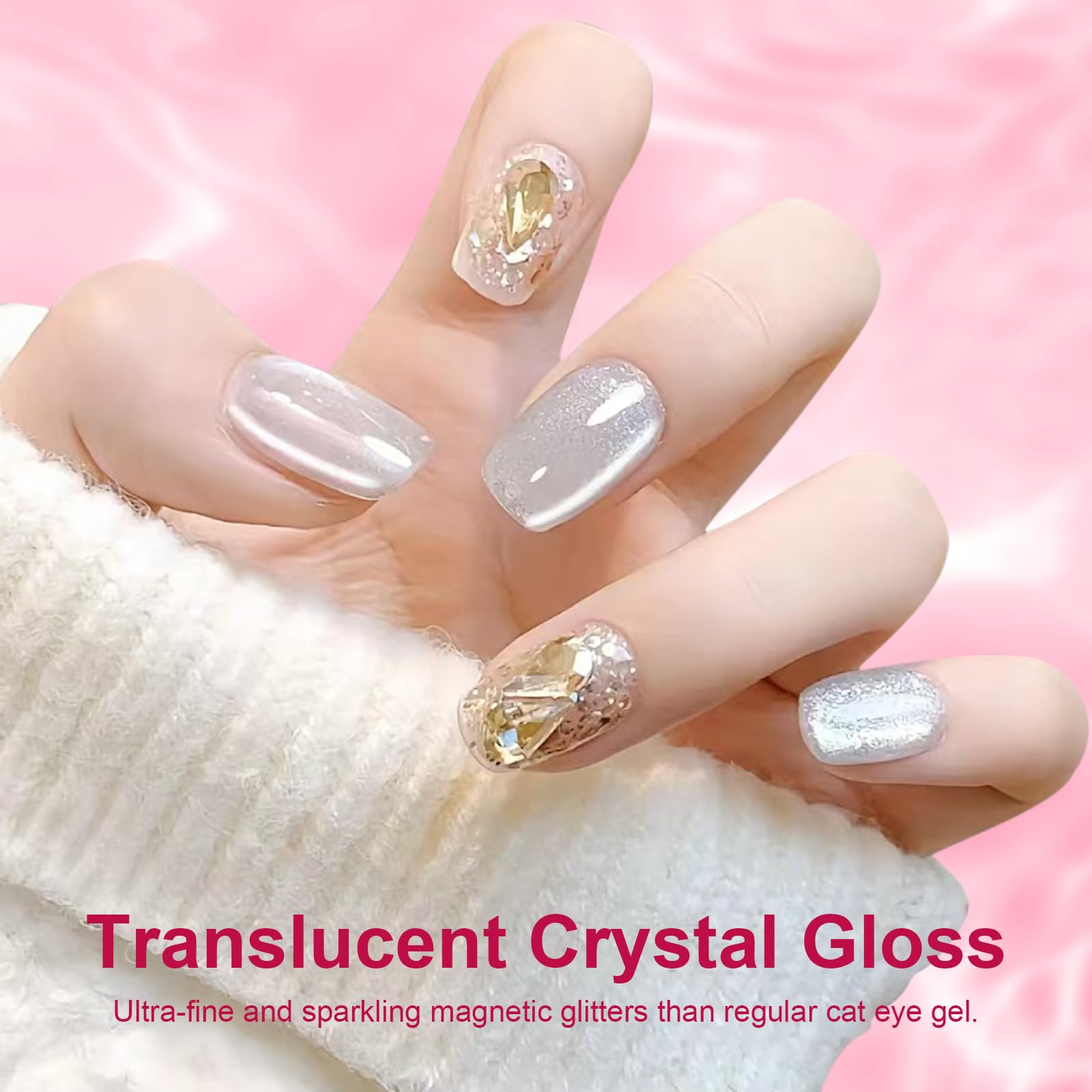 TWOEIGHT Jelly Magnetic Cat Eye Gel Nail Polish Set 8ml*6 with 1Magnets Silver Rose Gold Pink Red Purple Nail Salon DIY at Home Sparkle Stunning Gel Polish Gift for Women - Image 6