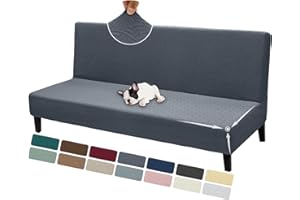 ZNSAYOTX Armless Futon Cover Super Stretch (67"-82") Jacquard Futon Sofa Bed Slipcover with Non-Slip Elastic Bottom, Universal Sofa Mattress Covers Full Queen Size (Soft Durable Washable, Dark Gray)