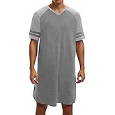 Runcati Mens Nightshirt Short Sleeve V Neck Nightgown Color Block Loose Fit Comfy Lounge Pajama Sleepwear