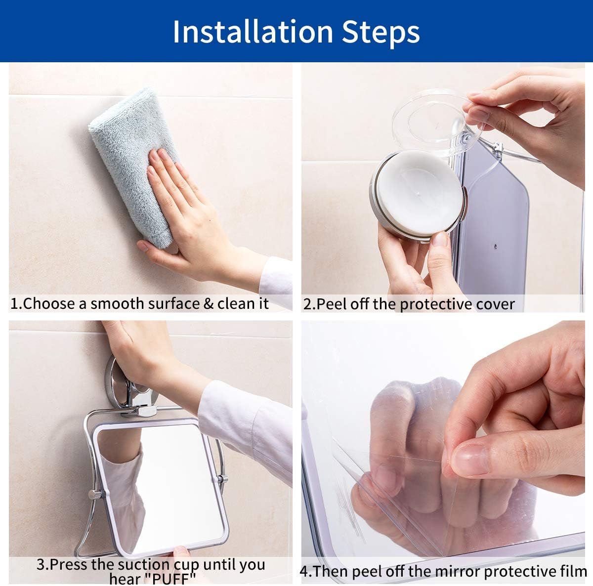 SWAMTIK Shower Mirror Suction Removable shatterproof Shower Mirror Without Drilling 360 Degree Swivel Waterproof Rust-Resistant Bathroom Hanging Mirror for Man and Woman —— Chrome -