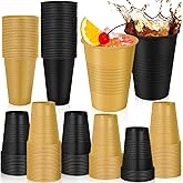 Funnymoom 100 Pcs Happy New Year Party Cups Black and Gold Disposable Plastic 12 oz Graduation Cups Bulk for Graduation Christmas Holiday Wedding Birthday Party Supplies