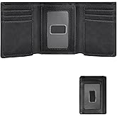 Happtiger Trifold Wallet for Men, Leather Wallets with 8 Card Slot and 2 Money Pocket and 1 Clear Photo Slot + 1 Minimalist Leather Card Pocket with 6 Card Slot and 1 Transparent Windows Slot - Black