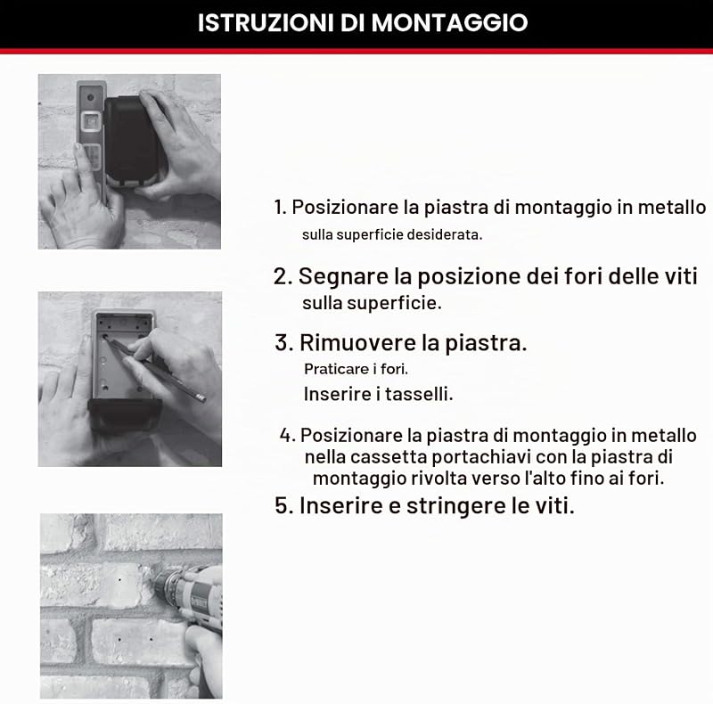 5425EURD Cassaforte per Chiavi Retroilluminata, Medio, Montaggio a Parete, Casseta di Sicurezza per Chiavi