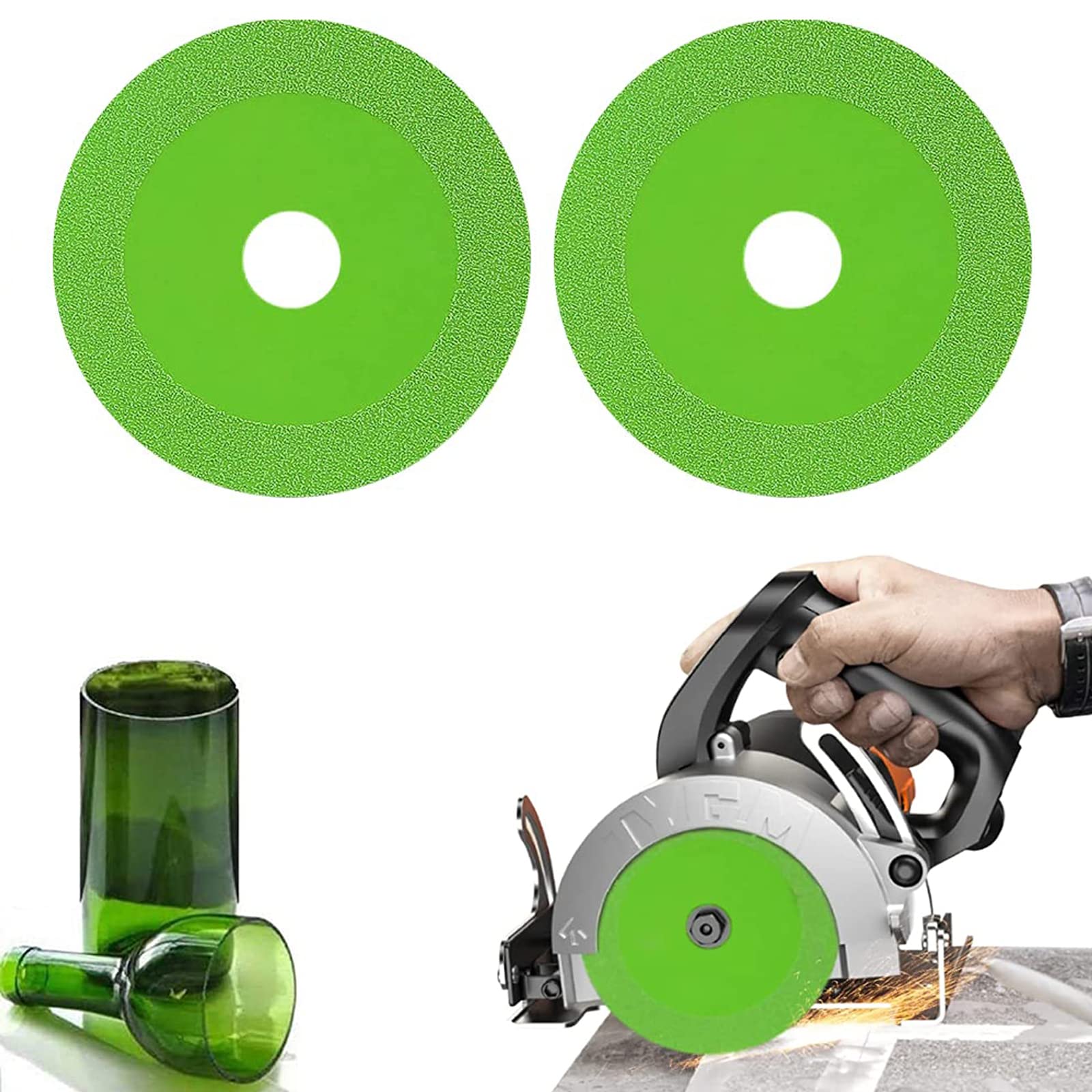 Monsully Glass Cutting Disc, 125mm Diamond Cut Off Wheel - Super Thin Diamond Tile Blade for Angle Grinder - Glass, Jade, Crystal, Wine Bottles (2 Pcs)