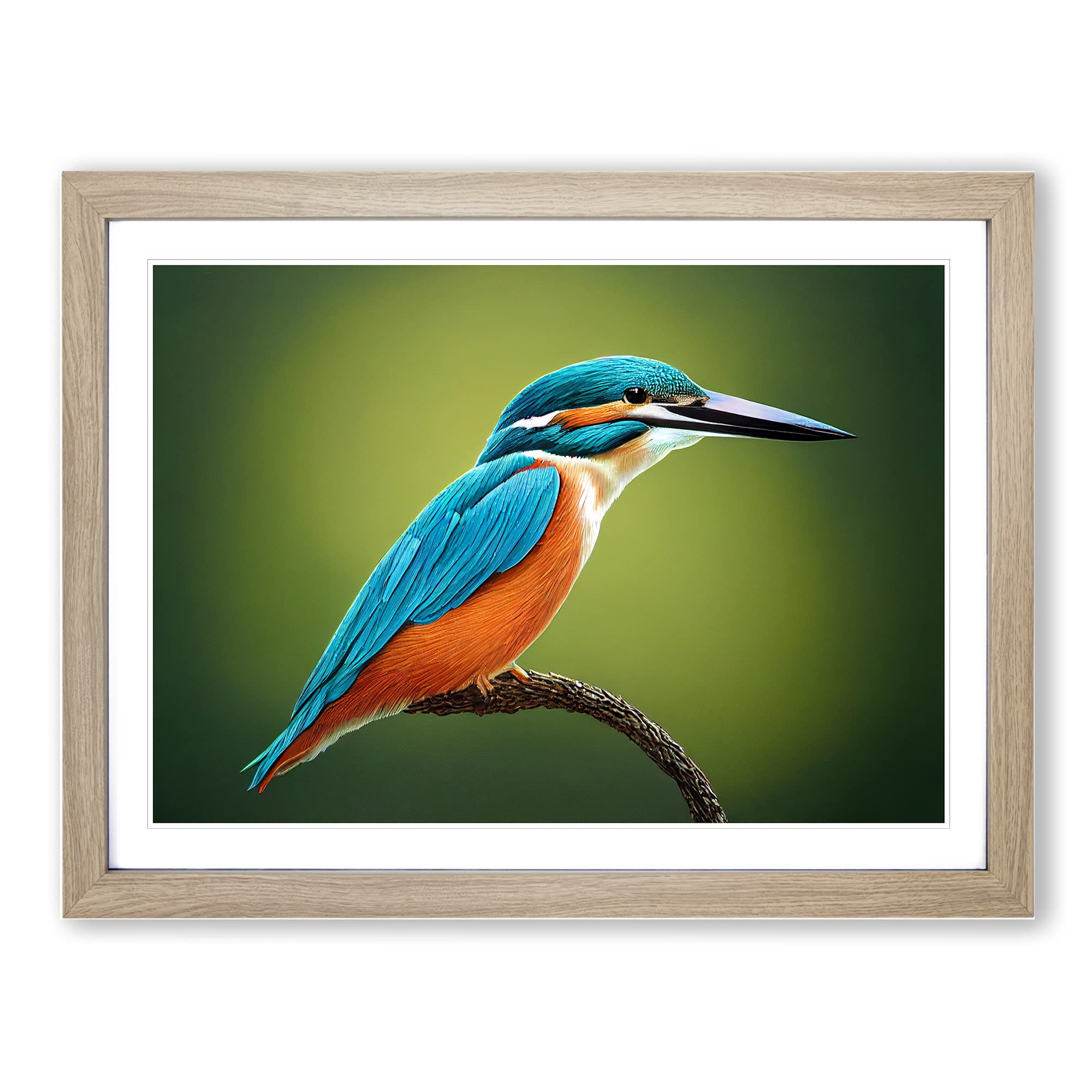 Dynamic Kingfisher Bird Framed Print | A4 Oak Framed Wall Art | Ready to Hang | Modern Nature Picture | Living Room Bedroom Lounge Office