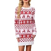SunnyMelody Womens Ugly Christmas Sweater Dress Cute Knit Heart Pattern Winter 2025 Crew Neck Long Sleeve Midi Dresses