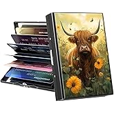GFRGTFHYT Credit Card Holder, Mini RFID Blocking Metal Card Wallet for Women Men Girls Slim ID Card Holders Protector Aluminum Business Hard Cards Case Travel Wallet Shell, Art Highland Cow
