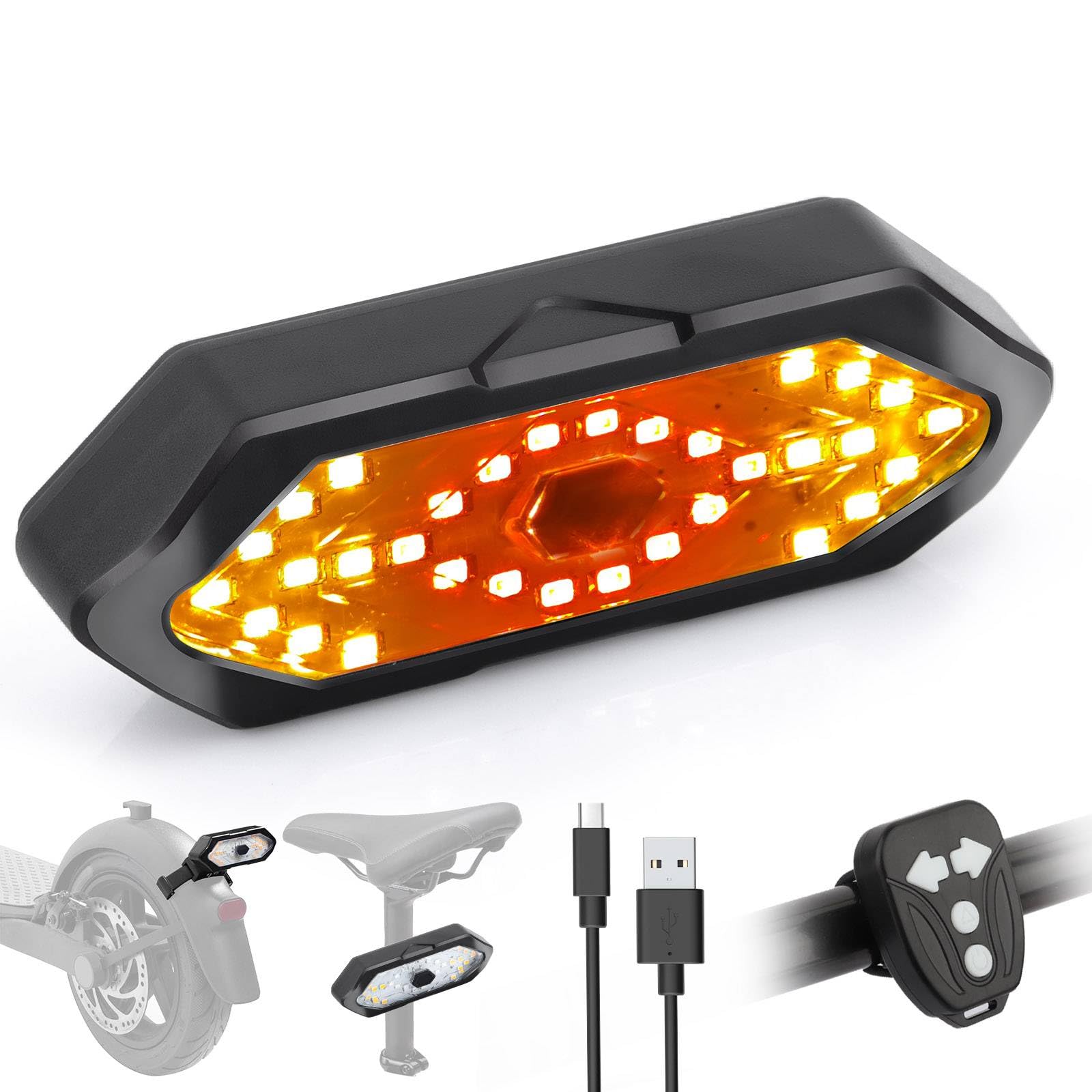 E Scooter Turn Signal,Remote Control Electric Scooter LED Blinker/Tail Light Compatible with Max G30/Ninebot/Segway XIAOMI M365/Pro2/1S Series , Adjustable Direction Scooter Turn Signal Rechargeable
