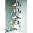 HAMITOR Corner Shower Caddy Tension Pole: Quick Installation 4-Tier Rustproof Bathroom Organizer Shelves for Bathtub Shampoo Storage - 47-121 inch Adjustable Floor Standing Bath Rack Holder - Silver