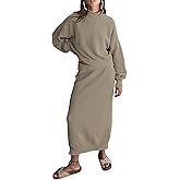 Pink Queen Women's 2 Piece Sweater Set Outfits Long Sleeve Oversized Top Bodycon Maxi Long Skirt Knit Dresses