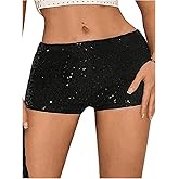 SOLY HUX Women's Sequin Shorts Elastic Low Rise Y2k Party Streetwear Mini Shorts