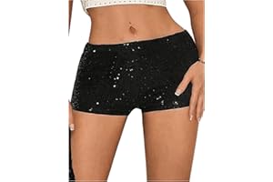 SOLY HUX Women's Sequin Shorts Elastic Low Rise Y2k Party Streetwear Mini Shorts