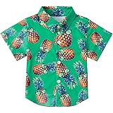 RAISEVERN Boys Button Down Shirts Hawaiian Cartoon Print Slim-Fit Short Sleeve Cool Dress Shirt Cute Top for Kids(2-8T)