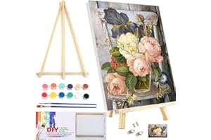 MXCFZX Flowers Paint by Numbers kit for Adults/Beginner Framed - Small Easy Acrylic Paint by Number Kits on Advanced Canvas 12x16 in, Paint Crafts for Home Decor（with Framed）