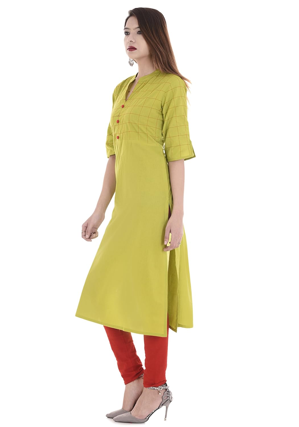 rajmandirfabrics women's cotton a-line stiched work kurti (light green)
