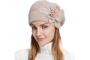Nawati Flower Women Beret, Double Layer Thickened Winter Knitted Beanie Beret Hat, Stylish French Dress Beret Hats for Women