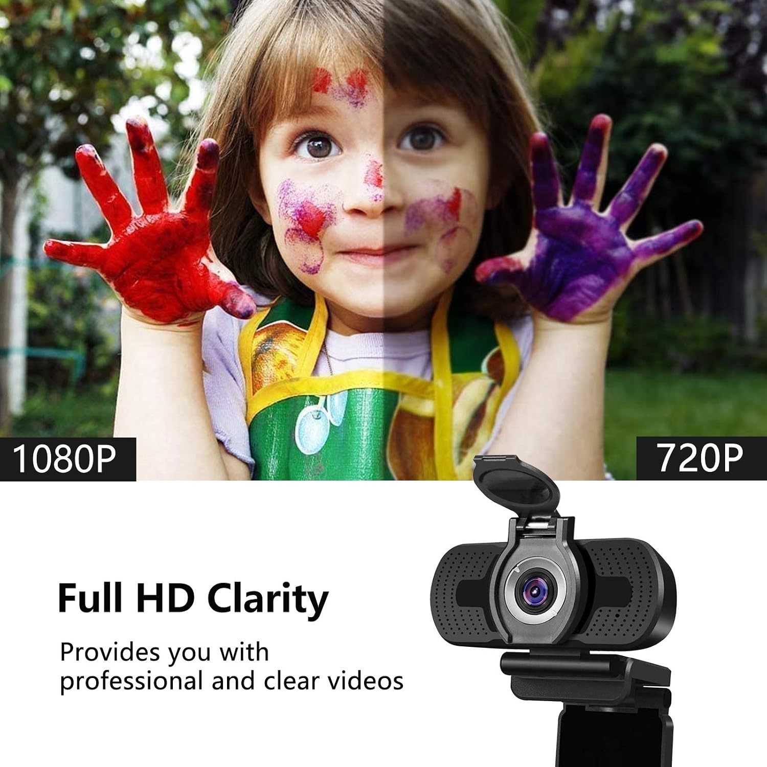 LQLY 1080p Webcam with Microphone & Privacy Cover, HD USB Web Camera Plug and Play Webcam for Online Classes Skype - Image 3