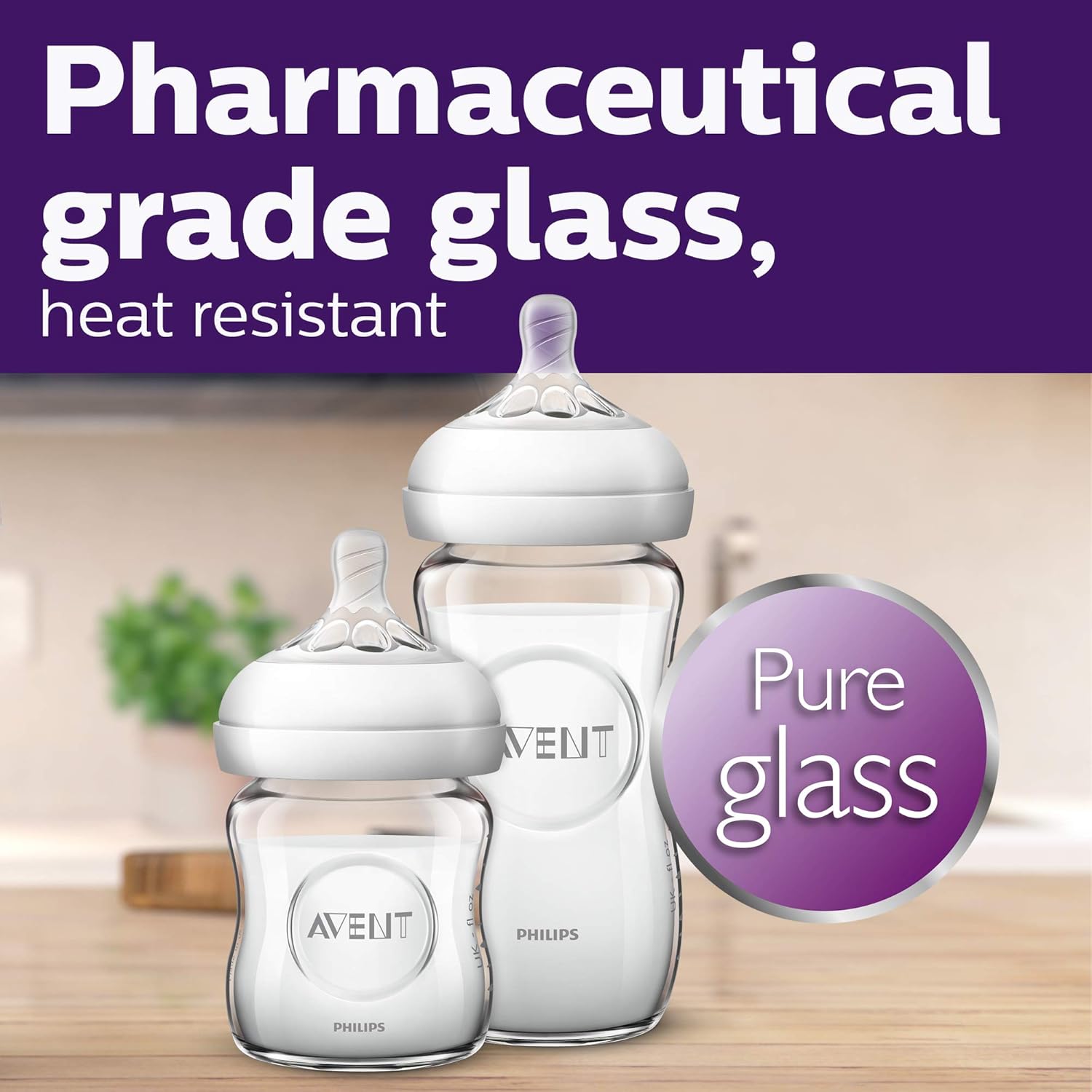 Philips Avent Natural Glass Baby Bottle, Clear, 9oz, 4pk, SCF703/47 : Baby