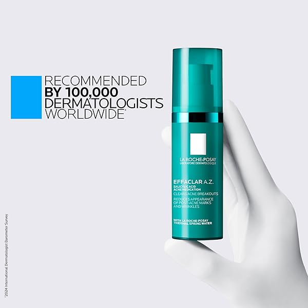 LA ROCHE-POSAY EFFACLAR A.Z. GEL, AZELAIC ACID & SALICYLIC ACID FOR ACNE TREATMENT, ANTI-AGING & ACNE SCARS, DUAL ACTION MEDICATED FACE GEL FOR BREAKOUTS & SIGNS OF AGING, 1.35 OZ