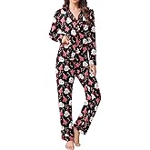 Ekouaer Womens Pajamas Set 2 Piece Button Down Pjs Soft Long Sleeve Top and Pants Sleepwear Set Lounge Sets