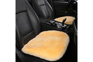 MLOVESIE Genuine Sheepskin Auto Seat Cushion, Australian Natural Wool Seat Cover Soft Comfort Warm Winter Office Chair Universal Fit (Beige, 1 PC Front Seat Cushion)