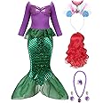 Oumbivil Mermaid Princess Dress Ariel Costume for Grils Cosplay Birthday Party Halloween Costumes with Wig,Headband,Necklace