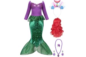 Oumbivil Mermaid Princess Dress Ariel Costume for Grils Cosplay Birthday Party Halloween Costumes with Wig,Headband,Necklace