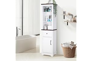 Decofy 63 Inch Tall Bathroom Cabinet, Wood Storage Cabinets with 5 Shelves & Drawers, Space Saving Organizer, Slim Tall Cabinet for Bathroom, Living Room, Kitchen, Pantry (White)