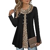 Bebonnie Womens Long Sleeve Cowl Neck Warm Splicing Tunic Tops with Buttons