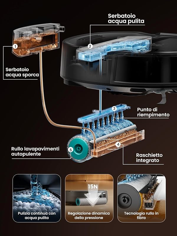 M260 Robot Aspirapolvere, Navigazione Laser dToF, Colore Nero-Trasparente