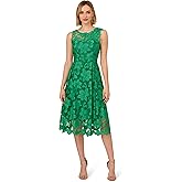 Adrianna Papell Womens Lace Boat Neck Midi Dress