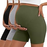 Sweetyweee 3 Pack Women's Maternity Shorts Over Belly Pregnancy High Waisted Summer Lounge Sleep Pajama Biker Shorts