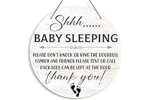 KFNER Baby Sleeping Sign for Front Door, Do Not Knock or Ring Doorbell Door Decorations, Rustic Wooden Hanging Sign for Farmhouse Porch Nursery, Wood Door Hanger for Outdoor, Kids Room Wall Decor -38