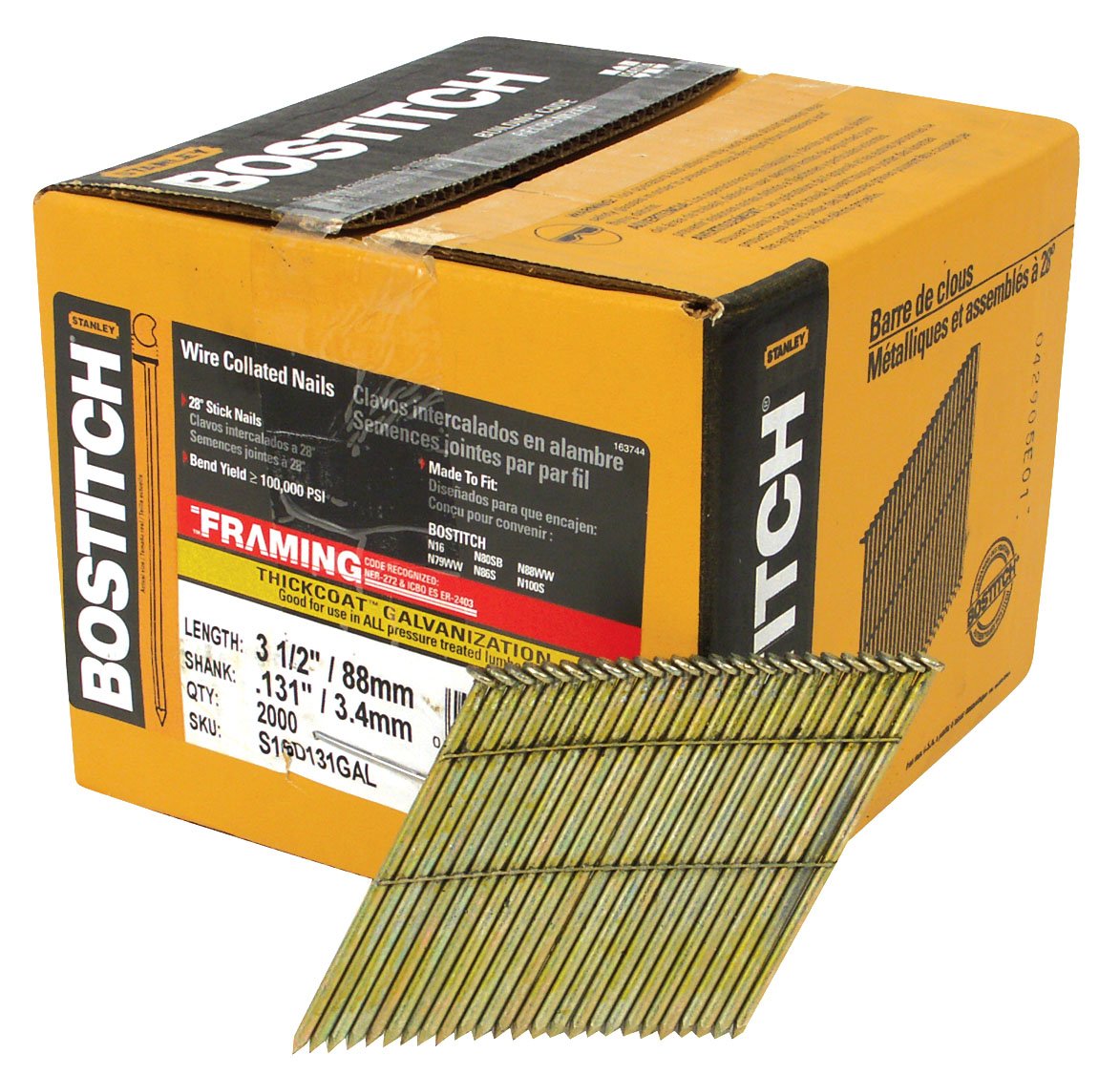 BOSTITCH 28° 31/2"x131" Wire Weld Framing Nails 2,000 per Box