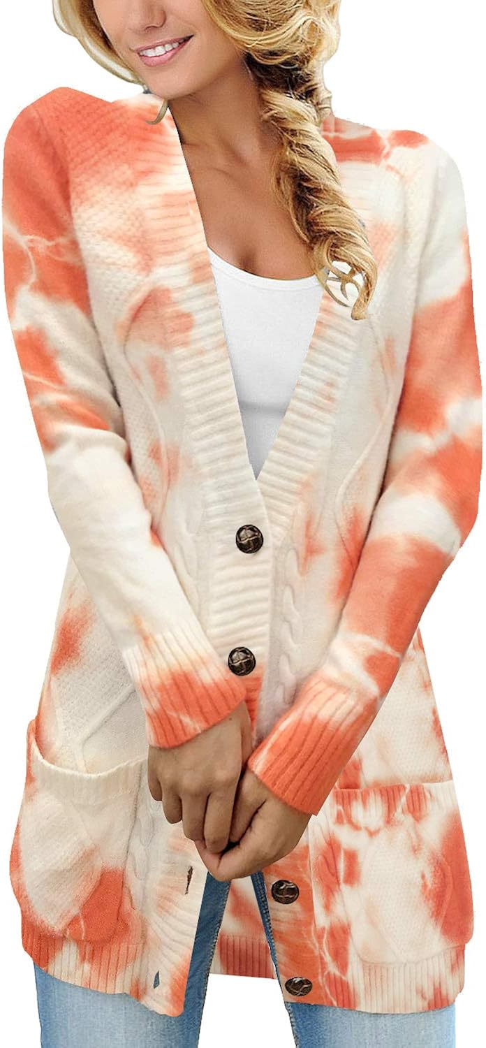 luvamia Womens Long Sleeve Open Front Buttons Cable Knit Pocket Sweater Cardigan at  Women’s Clothing store